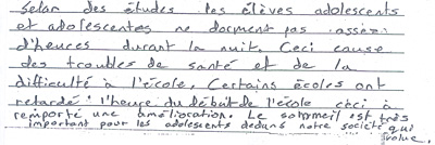 Exemple d'une r&eacute;ponse d'&eacute;l&egrave;ve